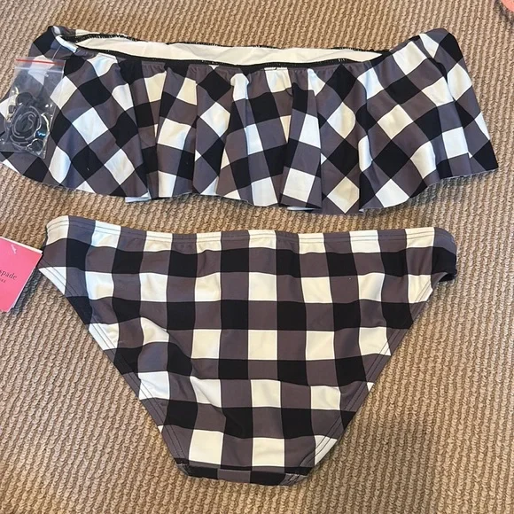 NWT KATE SPADE Black and White Checkered Bandeau ruffle Bikini set - Picture 6 of 10